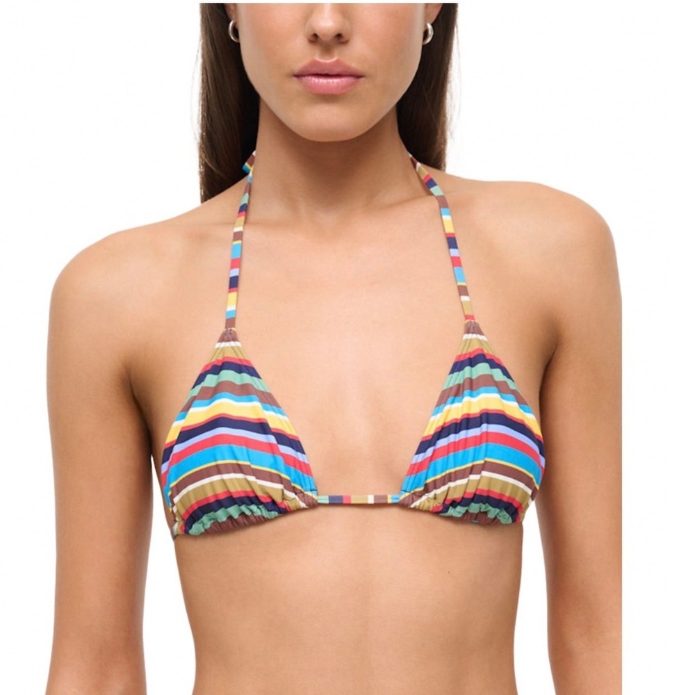 Staud Lido Triangle Bikini Top Market Stripe Multicolor XS New With Tags